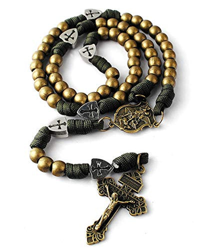 HanlinCC Catholic Rosary Paracord Large Metal Beads St.Michael Medal Men - style: Antique Bronze St.Michael Paracord Rosary