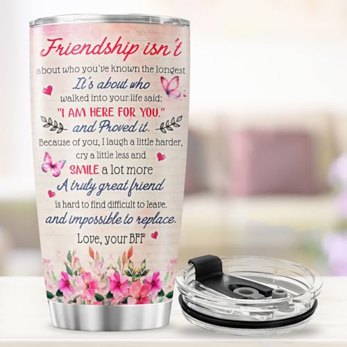 Best Friend Quote Travel Mug, 20oz Insulated Stainless Steel Tumbler with Tree and Butterfly Design, Meaningful Gift for BFF Birthday, Christmas, Graduation, Appreciation - color: Best Friend 14