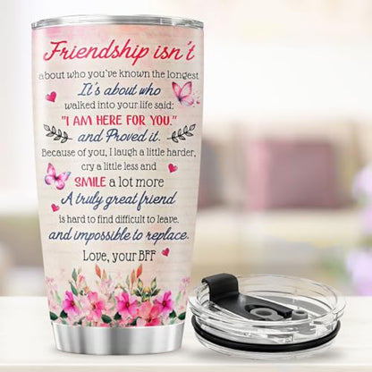 Best Friend Quote Travel Mug, 20oz Insulated Stainless Steel Tumbler with Tree and Butterfly Design, Meaningful Gift for BFF Birthday, Christmas, Graduation, Appreciation - color: Best Friend 14