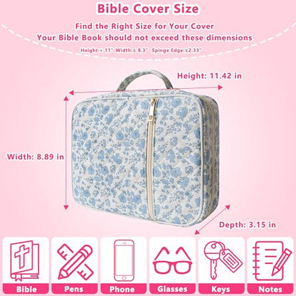 Bible Cover for Women (Blue Flower, Large) - color: A2 Blue Flower
