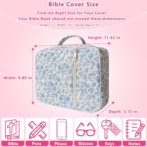 Bible Cover for Women (Blue Flower, Large-Bag Set) - color: A2 Blue Flower Set