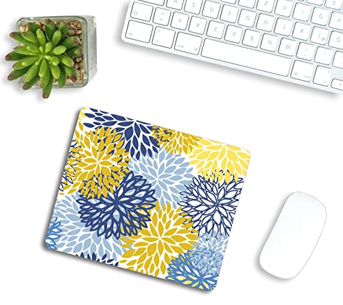 Mouse Pad, Green Spring Flower Blue Yellow and Navy Chrysanthemum Brown Mouse Pad, Mousepad Rectangle Customized Mouse Pads with Designs Non-Slip Rubber Smooth MousePads for Computer Laptop - color: TSP154