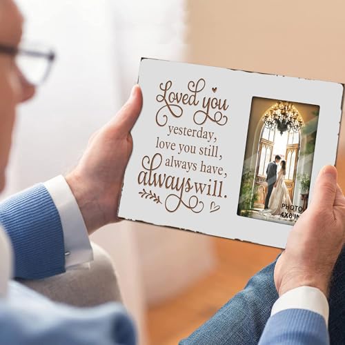 EXQUIDECA Wooden Rustic White Engraved Love You Picture Frames 4x6 Inches - color: white love you still
