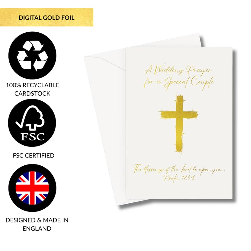 Blessings On Your Wedding Day Card for Bride and Groom | Married Couple In Front of Church Illustration with Bible Verse 1 Corinthians 13:13 | God Writes The Best Love Stories | Christian Couples | Congratulations on your Marriage For Religious Friends an