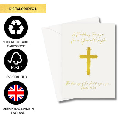 Blessings On Your Wedding Day Card for Bride and Groom | Married Couple In Front of Church Illustration with Bible Verse 1 Corinthians 13:13 | God Writes The Best Love Stories | Christian Couples | Congratulations on your Marriage For Religious Friends an