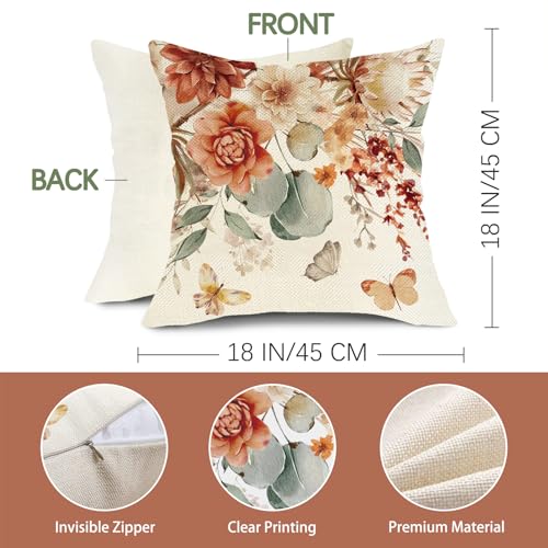 Home Sweet Home Decorative Throw Pillow Covers 18 x 18 Set of 4 - color: Orange Flowers, size: 18" x 18" (Pack of 4)
