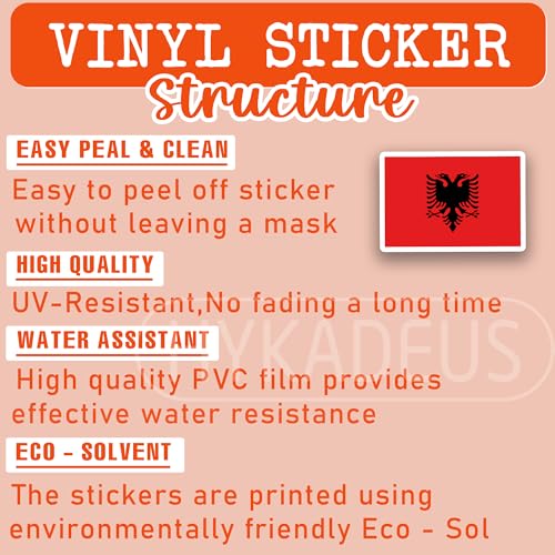 (3Pcs) Albania Flag Stickers – Albanian Sticker National Flag Vinyl Decals - color: Albania