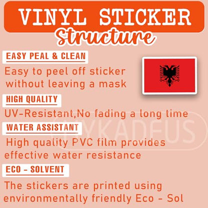 (3Pcs) Albania Flag Stickers – Albanian Sticker National Flag Vinyl Decals - color: Albania