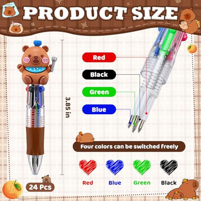 24 Pack Hydrochoerus hydrochaeris Pens 4-in-1 Multicolor Pens with Detachable Charms - Bulk Goodie Bag Fillers, Cute Party Favors for Kids, Classrooms & School Supplies - color: Hydrochoerus hydrochaeris