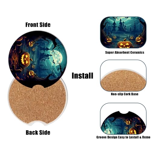 Cup Holders Car Coasters - Halloween Night Pumpkins Absorbent Ceramic Coaster, Drink Cup Holder Coasters, Auto Accessories for Women & Men, Pack of 2 - color: Halloween Night