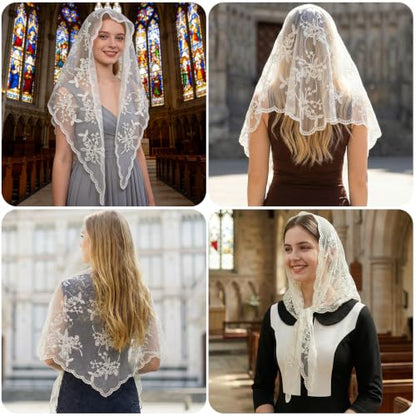 Lystaii Triangle Lace Mantilla Veil Catholic Chapel Head Covering Scarf - color: Yellow