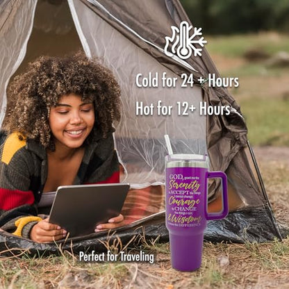 40oz Christian Tumbler for Women with Handle, Straw & Leak-Proof Lid – Insulated Stainless Steel Travel Mug with Bible Verses & Inspirational Quotes – Faith-Based Gift for Her – Serenity - color: Serenity