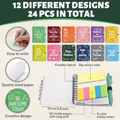 Sprial Notebooks with Pens Bulk, 48 Pack, 5.5 x 4.7 Inch, Colorful - color: Happy life