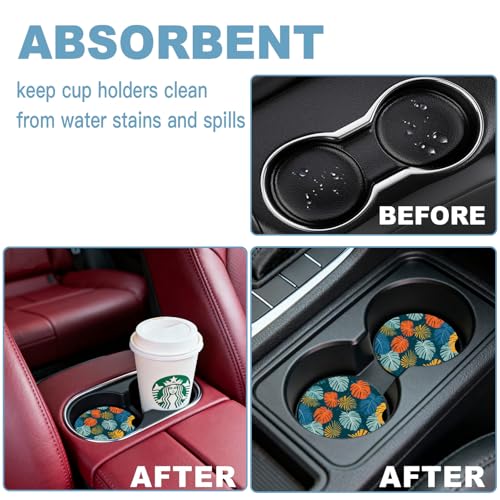Ceramic Car Cup Holder Coasters Set of 2, 2.56 in Blue Maple Leaf - color: Blue Maple Leaf