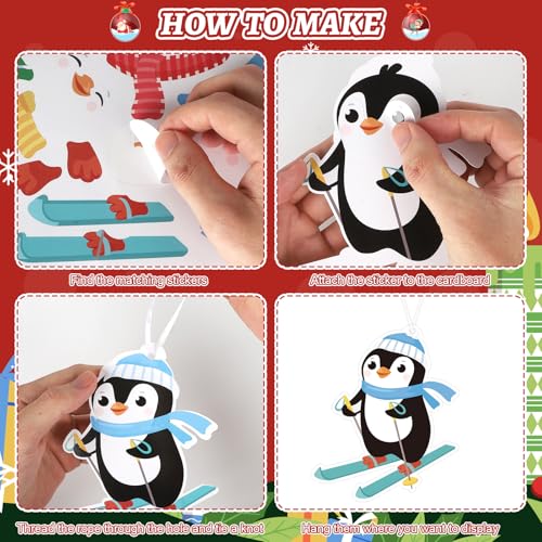 PAIVSUN 24Pcs Christmas Craft Kits, DIY Penguin Stickers Cutouts Ornaments Kit, Make Your Own Christmas Craft for Xmas Tree Decorations Winter Party Handcraft Supplies - style: Penguin