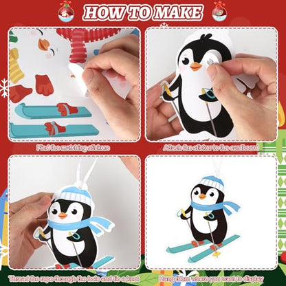 PAIVSUN 24Pcs Christmas Craft Kits, DIY Penguin Stickers Cutouts Ornaments Kit, Make Your Own Christmas Craft for Xmas Tree Decorations Winter Party Handcraft Supplies - style: Penguin
