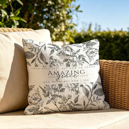 Christian Amazing Grace Hymn Pillow Cover 18x18 - color: White-flower