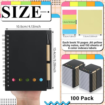 Qilery 100 Pack Lined Spiral Notebook Bulk Small Notepad and Pen Set - style: Classic