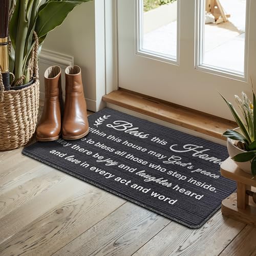 Bless This Home Decorative Indoor Outdoor Doormat，House Warming Gifts Front Door Mat 17x30 Inch，Religious Decoration Welcome Mat - for Home Entrance, Outside Entry, Yard, Floor, Patio - color: 17 Doormat 1