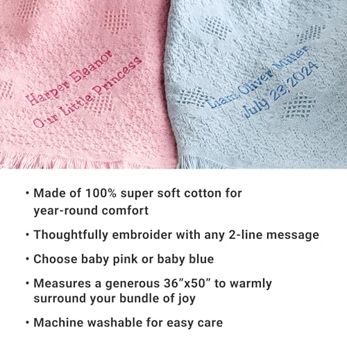 Let's Make Memories Personalized Honeycomb Baby Blanket - New Baby Shower - Welcome - 36x50 - Blue - color: Blue - Personalized Message