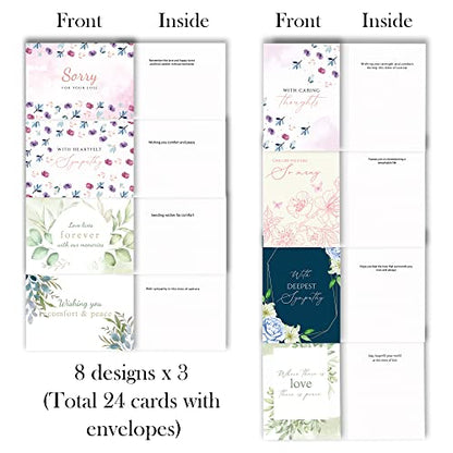 Sympathy Cards Bulk with 8 Unique Designs 3pcs Each - 24 Double Sided Sympathy Cards with Envelopes for Your Business - Perfect Condolence Cards with Envelopes (24) - color: Multi Color