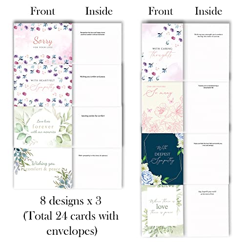 Sympathy Cards Bulk with 8 Unique Designs 3pcs Each - 24 Double Sided Sympathy Cards with Envelopes for Your Business - Perfect Condolence Cards with Envelopes (24) - color: Multi Color