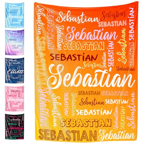 Custom Name Blanket for Baby Boys Girls, Personalized Baby Name Throws Blankets, Customize Blanket Gifts for Kids Newborn Men Women - color: Design 02-orange
