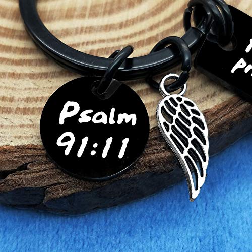Dabihu Christian Gift Keychain Religious Gift Bible Verse Keyring Baptism Christmas Easter Birthday First Communion Gift - color: For He Will Order His to Protect You Wherever You Go Black Keychain