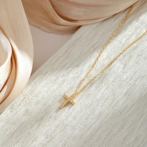 VIROMY Gold Cross Necklace for Women - Dainty Diamond Cross Pendant Necklaces Non Tarnish Waterproof Necklace Simple Choker Minimalist Jewelry - style: K-Cross-Gold
