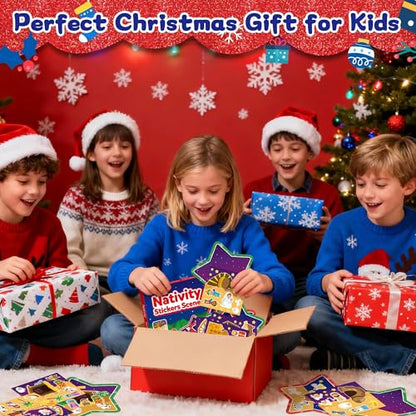 CY2SIDE Christmas Nativity Star Scene Sticker - 12 Set Jesus Birth Christian Sticker for School Reward, Make a Christmas Holy Night Stickers Scene for Classroom Activity Xmas Party Supplies - style: Nativity star