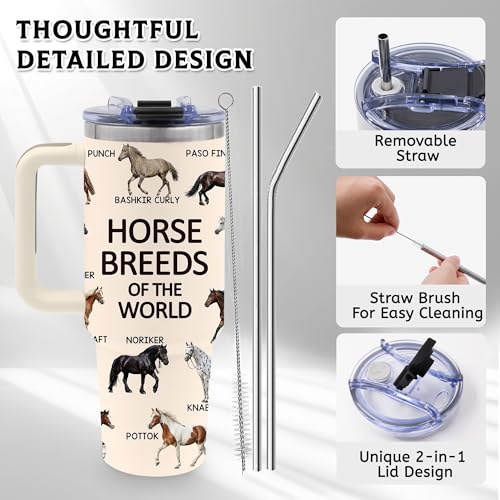 40oz Tumbler with Handle, Horse Gifts for Girls Men Dad Boyfriend - color: KP-Horse-White