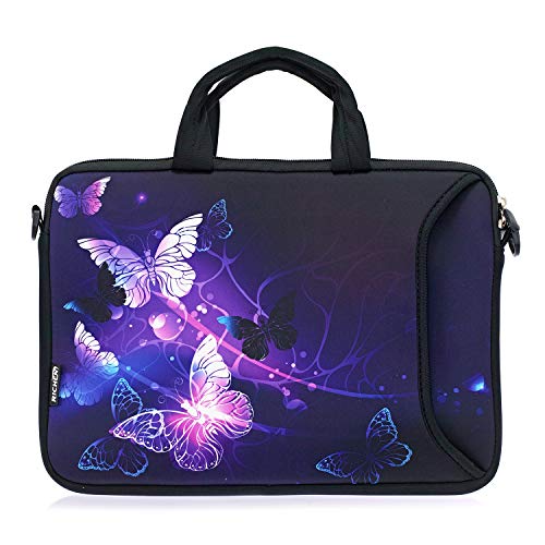 RICHEN 11 11.6 12 12.5 13 inches Laptop/Chromebook/PC Messenger Bag Tablet Travel Case Neoprene Handle Sleeve with Shoulder (11-13.3 inch, Butterflies) - color: Butterflies, size: 11-13.3 inch