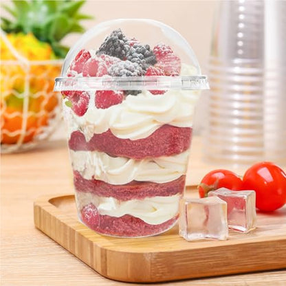 12 oz Disposable Stemless Glasses with Dome lids,PET Disposable Drinking Cups,Cold Party Clear Plastic Wine Glasses for Parties Birthday,Wedding,Meeting,Christmas Party Supplies. (50, Transparent)