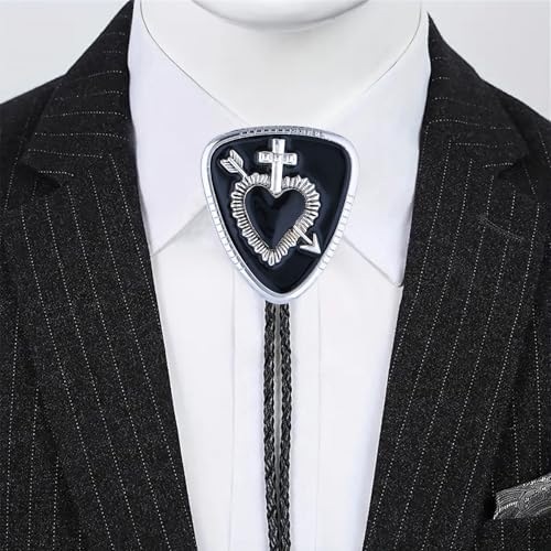 GelConnie Bolo Tie for Women Heart Cowboy Necktie Flower Gothic Mens Bolo Ties Bolero Necklace Red Western Ties for Men - color: Black White Bolo Tie