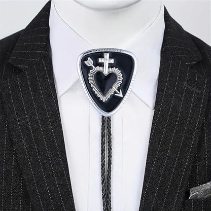 GelConnie Bolo Tie for Women Heart Cowboy Necktie Flower Gothic Mens Bolo Ties Bolero Necklace Red Western Ties for Men - color: Black White Bolo Tie