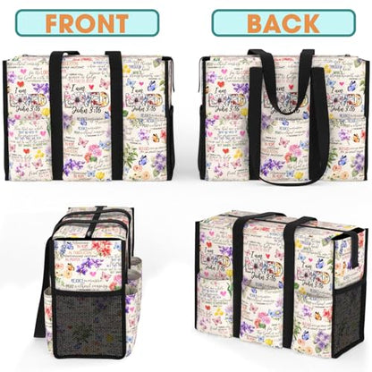 Multi-Pocket Tote Bag for Women. Waterproof Shoulder Bag with Multiple Convenient Pockets and Zipper. God Jesus Christian Faith Religious Gift. I am Loved.
