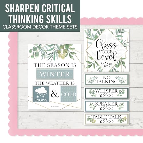 Classroom Calendar Set Bulletin Board Decorations, 98pc School Calendar Set - color: Geo Greenery