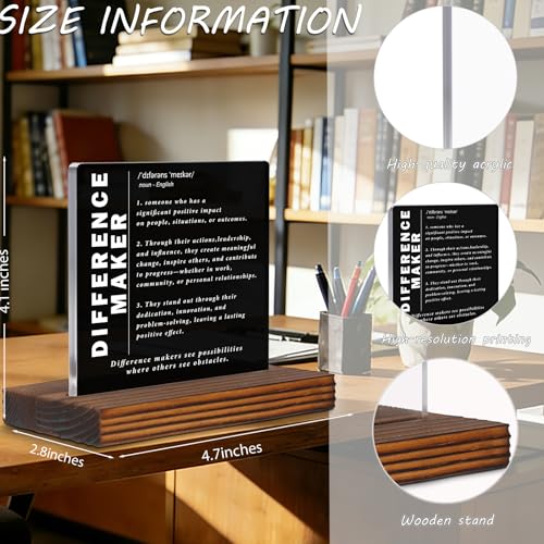 Mentor Coach Appreciation Gift Acrylic Desk Plaque with Wooden Stand, Difference Maker Definition Sign, Thank You Gift for Mentor Coach Leader, Office Desk Decor for Retirement Graduation EC401 - style: Leader Coworker