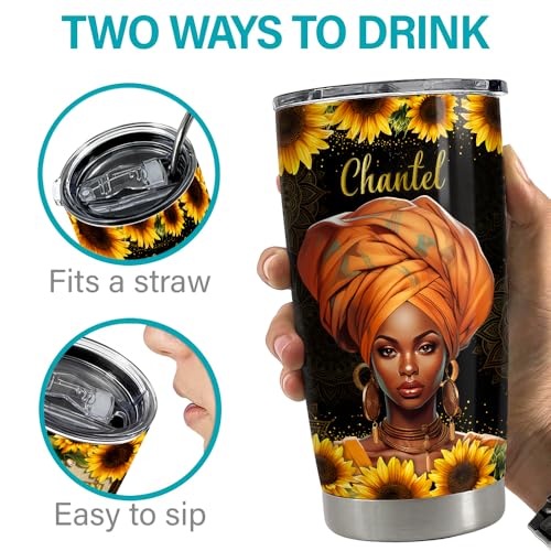 SANDJEST Personalized Black Queen Tumbler Faith Women Bible 20oz 30oz Tumblers with Lid Gift for African American Girl Encouragement Birthday - color: Black Woman 3