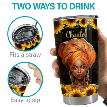 SANDJEST Personalized Black Queen Tumbler Faith Women Bible 20oz 30oz Tumblers with Lid Gift for African American Girl Encouragement Birthday - color: Black Woman 3