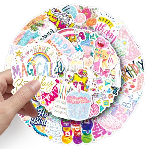 50 Mixed Style Happy Birthday Stickers, Including Balloons, Gifts, and Cake Patterns Suitable for Parties, handicrafts, and Gifts (Happy Birthday) - color: Happy Birthday