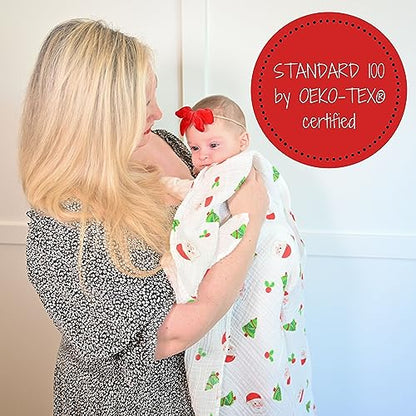 LollyBanks Muslin Swaddle Blanket, 47 x 47 in, Newborn Receiving Blanket - color: Santa Claus is Coming to Town
