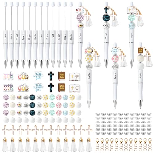 CNhoqc Religious Beadable Ballpoint Pens, 170Pcs (12 Sets) Pen Making Kit