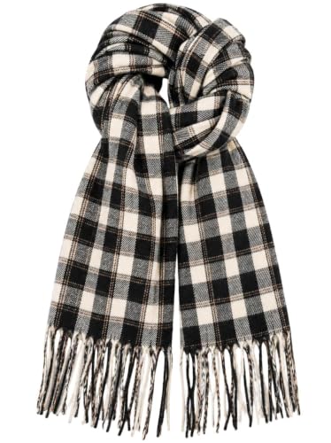 Fall Winter Plaid Scarf for Women Soft Tassel Scarves Oversized Shawl Wraps - color: Black Plaid