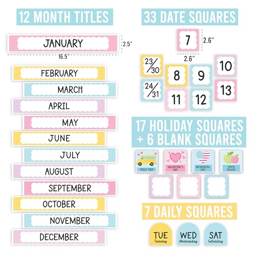 Classroom Calendar Set Bulletin Board Decorations, 98pc School Calendar Set - color: Pastel
