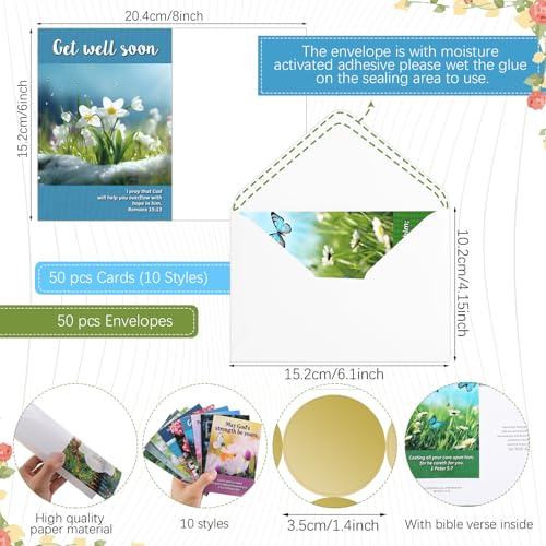 50 Pack Christian Get Well Cards with Envelopes, 10 Designs, 4 x 6 Inch - style: Landscape