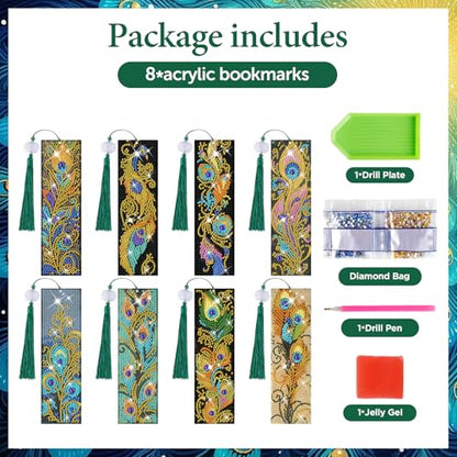 8 Pieces Christian Bible Verse Diamond Art Bookmarks 5d Christian Beaded Bookmark Acrylic Tassel Bookmark for DIY Making Beginners Adults Arts Craft Supplies (Feathers) - color: Feathers