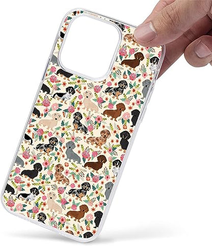 Compatible with iPhone 15 Pro Case, Cute Dog Funny Dachshunds Dog Florals iPhone Case Clear Shockproof Slim Soft TPU Protective Case - color: Pattern-15, size: iPhone 15 Pro (6.1 inch)