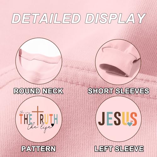 Tuislay Christian Sweatshirt Womens Jesus God Pullover Bible Verse Crewneck Sweatshirts Religious Cross Graphic Shirts - color: Pink, size: Large