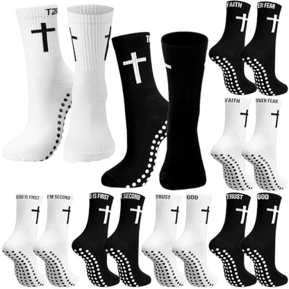 Chicingyou 6 Pairs Cross Grip Soccer Socks Religion Crew Socks - color: Black, White
